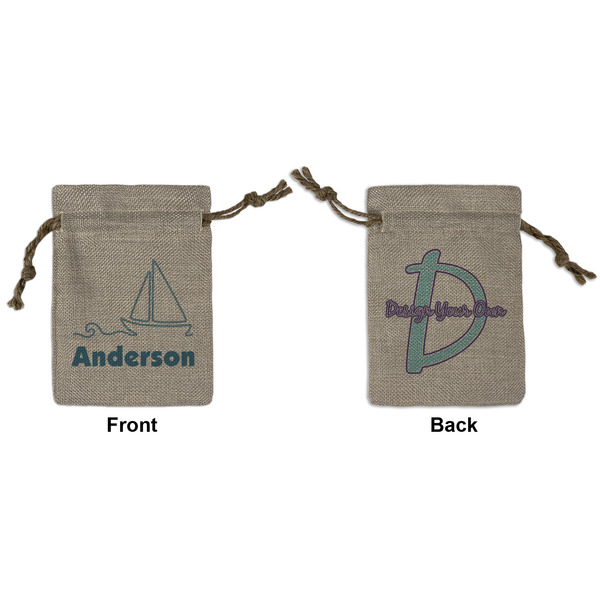 Custom Rope Sail Boats Small Burlap Gift Bag - Front & Back (Personalized)
