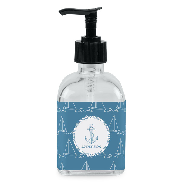 Custom Rope Sail Boats Glass Soap & Lotion Bottle - Single Bottle (Personalized)