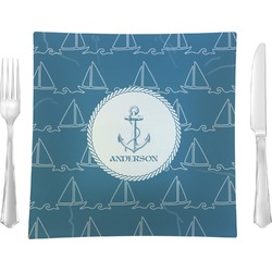 Rope Sail Boats 9.5" Glass Square Lunch / Dinner Plate- Single or Set of 4 (Personalized)