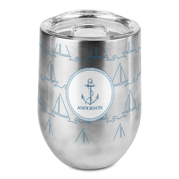 Custom Rope Sail Boats Stemless Wine Tumbler - Full Print (Personalized)