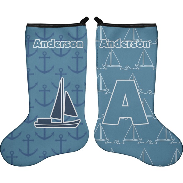 Custom Rope Sail Boats Holiday Stocking - Double-Sided - Neoprene (Personalized)
