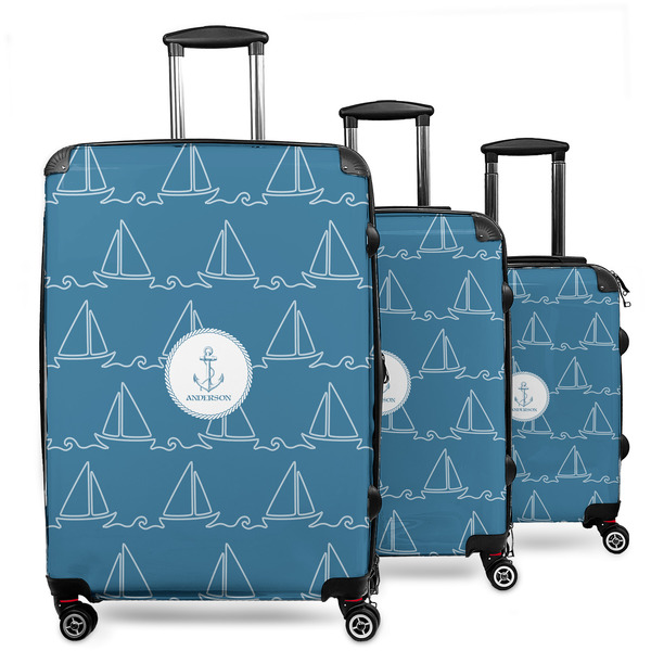 Custom Rope Sail Boats 3 Piece Luggage Set - 20" Carry On, 24" Medium Checked, 28" Large Checked (Personalized)