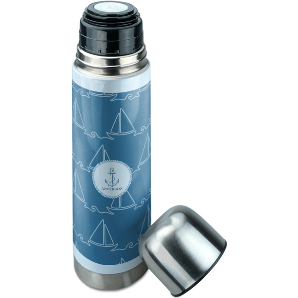 Rope Sail Boats Thermos - Lid Off
