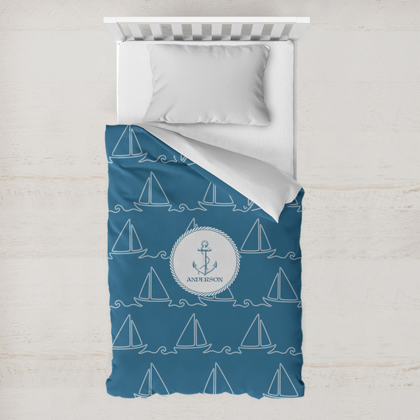 Custom Rope Sail Boats Toddler Duvet Cover w/ Name or Text