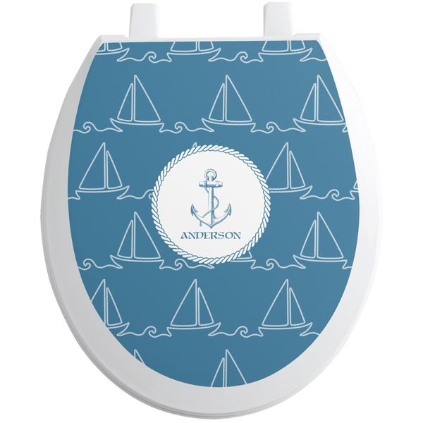 Custom Rope Sail Boats Toilet Seat Decal - Round (Personalized)