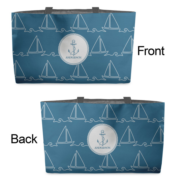 Rope Sail Boats Tote w/Black Handles - Front & Back Views