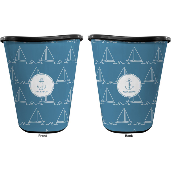 Rope Sail Boats Trash Can Black - Front and Back - Apvl