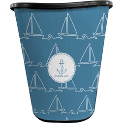 Rope Sail Boats Waste Basket - Single Sided (Black) (Personalized)