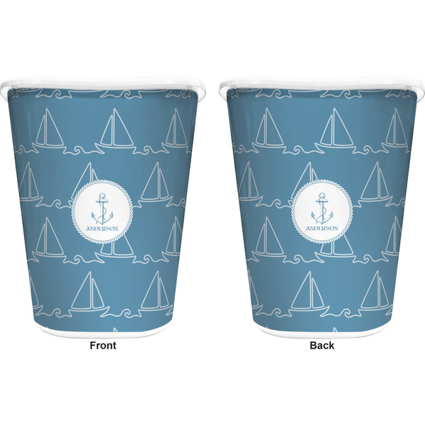 Rope Sail Boats Trash Can White - Front and Back - Apvl