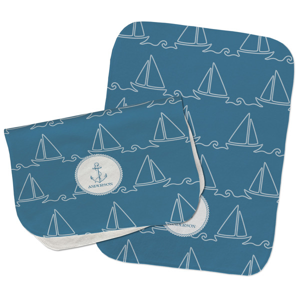 Custom Rope Sail Boats Burp Cloths - Fleece - Set of 2 w/ Name or Text