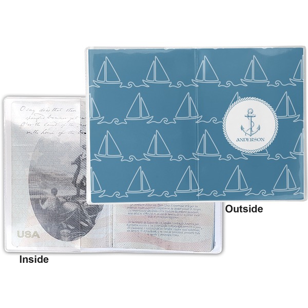 Rope Sail Boats Vinyl Passport Holder - Flat Front and Back