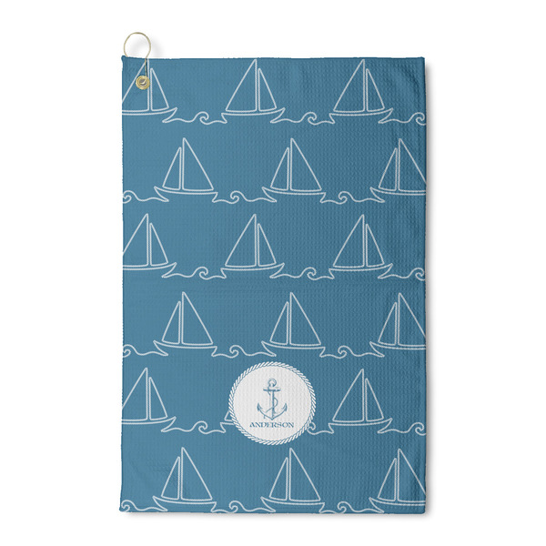 Custom Rope Sail Boats Waffle Weave Golf Towel (Personalized)