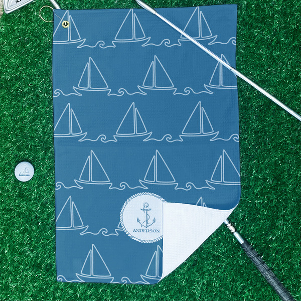 Rope Sail Boats Waffle Weave Golf Towel - In Context
