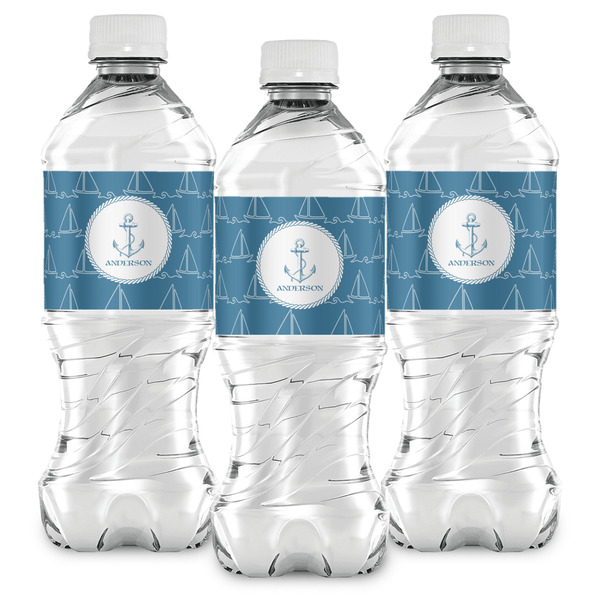 Rope Sail Boats Water Bottle Labels - Front View