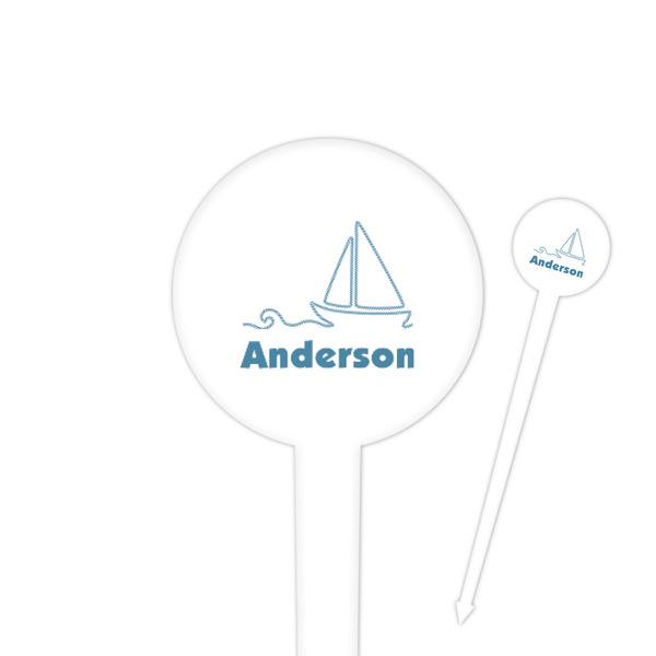 Custom Rope Sail Boats 4" Round Plastic Food Picks - White - Single Sided (Personalized)