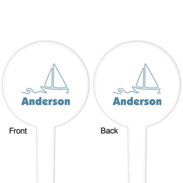 Rope Sail Boats White Plastic 4" Food Pick - Round - Double Sided - Front & Back