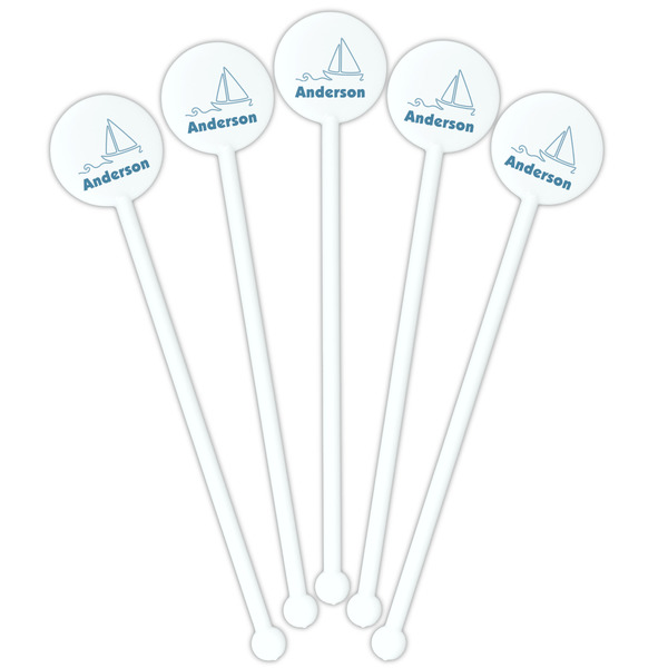 Rope Sail Boats White Plastic 5.5" Stir Stick - Fan View