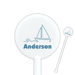 Rope Sail Boats 5.5" Round Plastic Stir Sticks - White - Single Sided (Personalized)