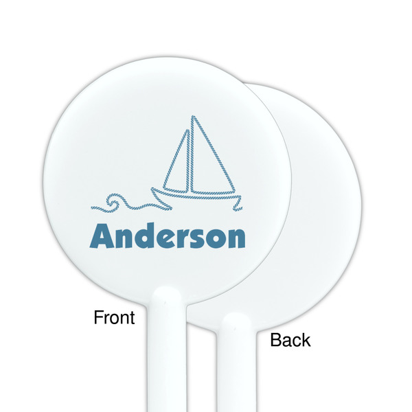 Rope Sail Boats White Plastic 5.5" Stir Stick - Single Sided - Round - Front & Back
