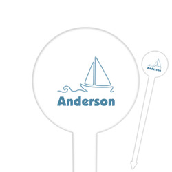 Rope Sail Boats 6" Round Plastic Food Picks - White - Single Sided (Personalized)