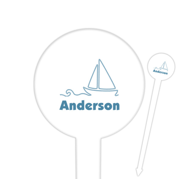 Custom Rope Sail Boats 6" Round Plastic Food Picks - White - Double Sided (Personalized)