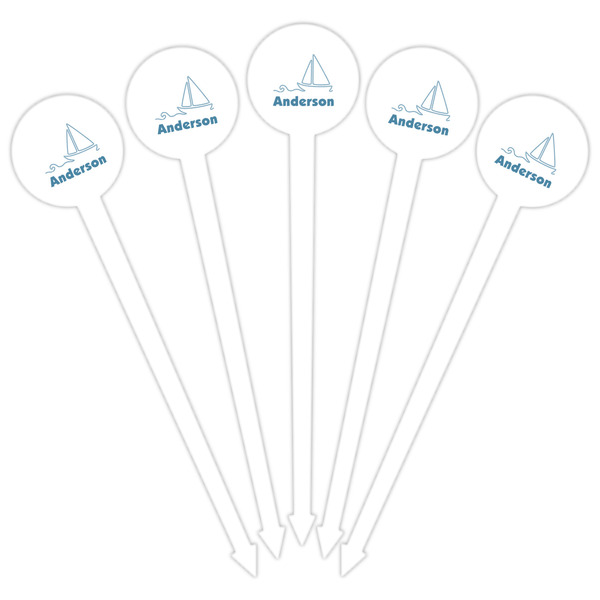 Rope Sail Boats White Plastic 6" Food Pick - Round - Fan View