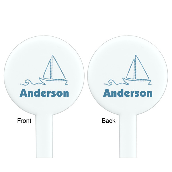 Rope Sail Boats White Plastic 7" Stir Stick - Double Sided - Round - Front & Back