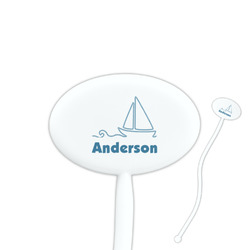 Rope Sail Boats 7" Oval Plastic Stir Sticks - White - Single Sided (Personalized)
