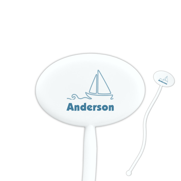 Custom Rope Sail Boats 7" Oval Plastic Stir Sticks - White - Double Sided (Personalized)