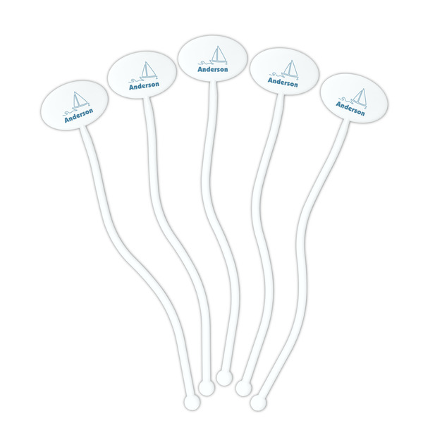 Rope Sail Boats White Plastic 7" Stir Stick - Oval - Fan