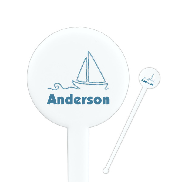 Custom Rope Sail Boats 7" Round Plastic Stir Sticks - White - Double Sided (Personalized)
