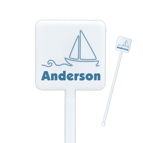 Custom Rope Sail Boats Square Plastic Stir Sticks - Single Sided (Personalized)