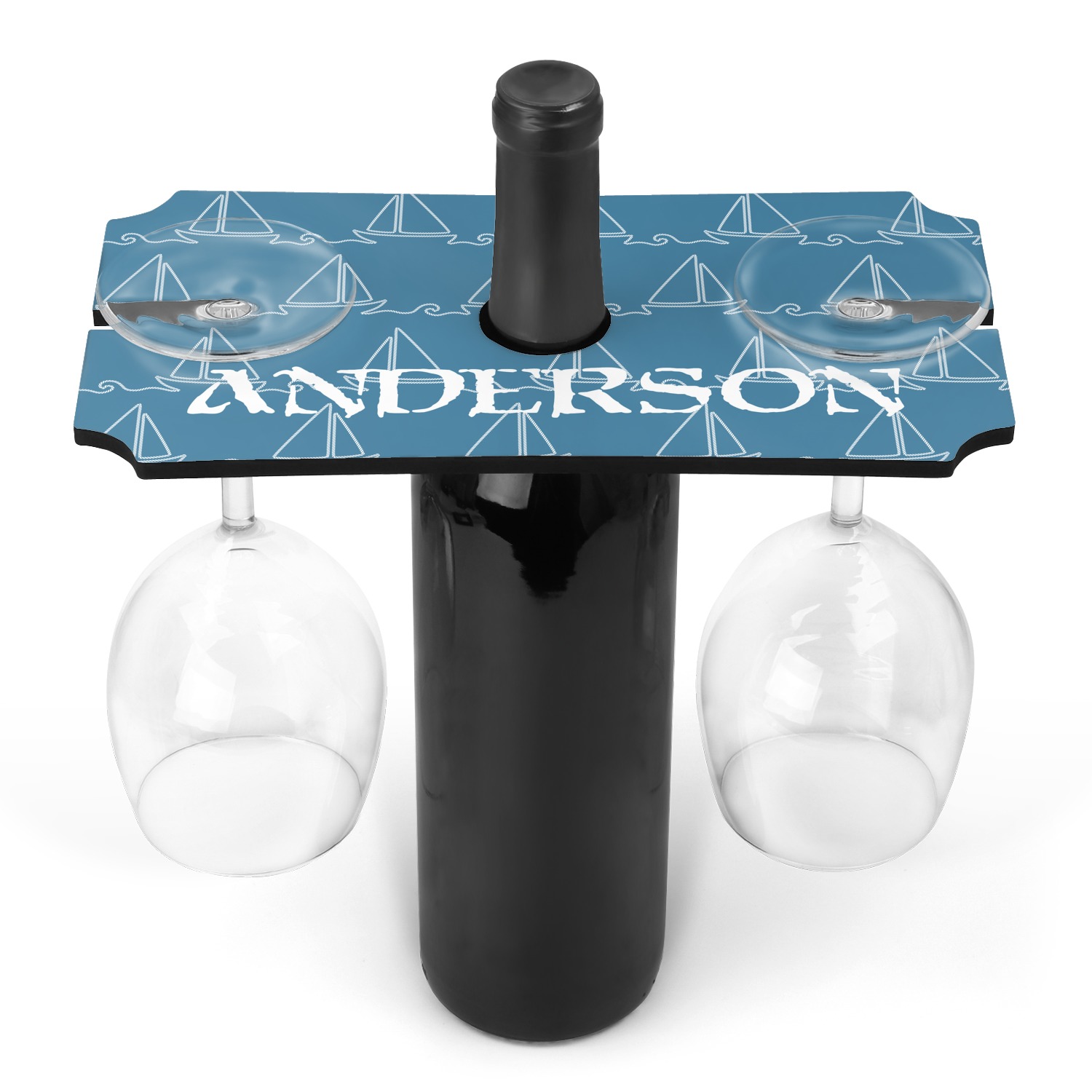 Custom Rope Sail Boats Wine Bottle & Glass Holder (Personalized