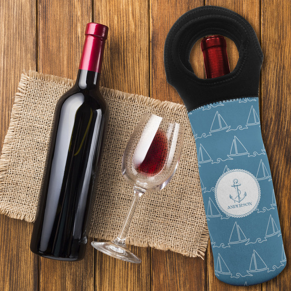 Rope Sail Boats Wine Tote Bag - FLATLAY