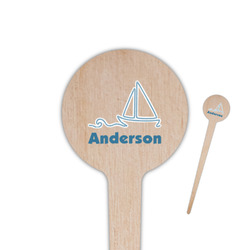 Rope Sail Boats 4" Round Wooden Food Picks - Single Sided (Personalized)