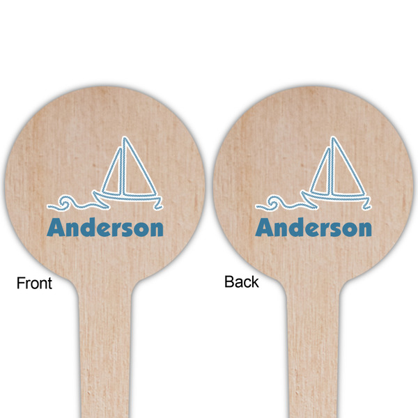 Rope Sail Boats Wooden 4" Food Pick - Round - Double Sided - Front & Back