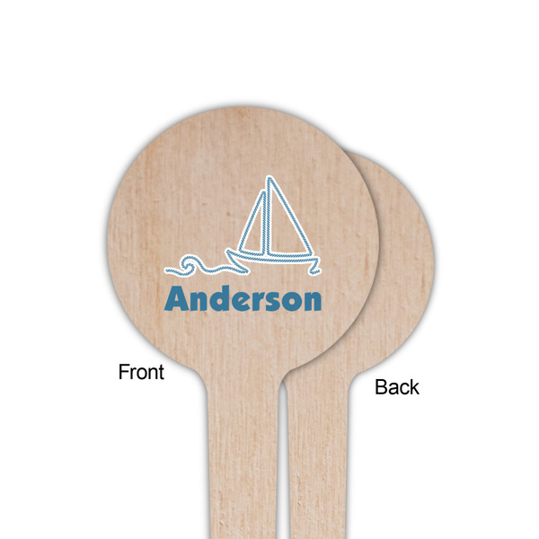 Rope Sail Boats Wooden 4" Food Pick - Round - Single Sided - Front & Back