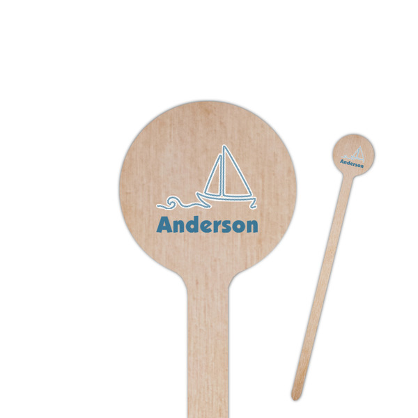 Custom Rope Sail Boats 6" Round Wooden Stir Sticks - Single Sided (Personalized)