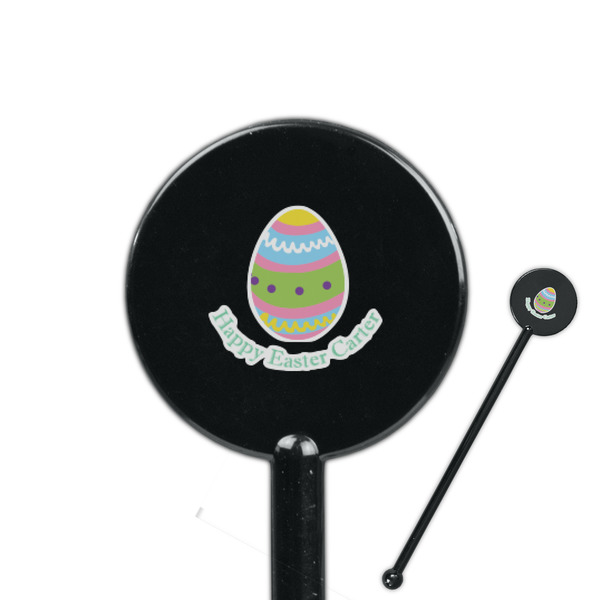 Custom Easter Eggs 5.5" Round Plastic Stir Sticks - Black - Single Sided (Personalized)