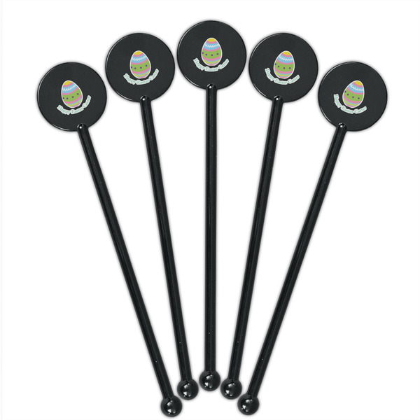 Easter Eggs Black Plastic 5.5" Stir Stick - Round - Fan View