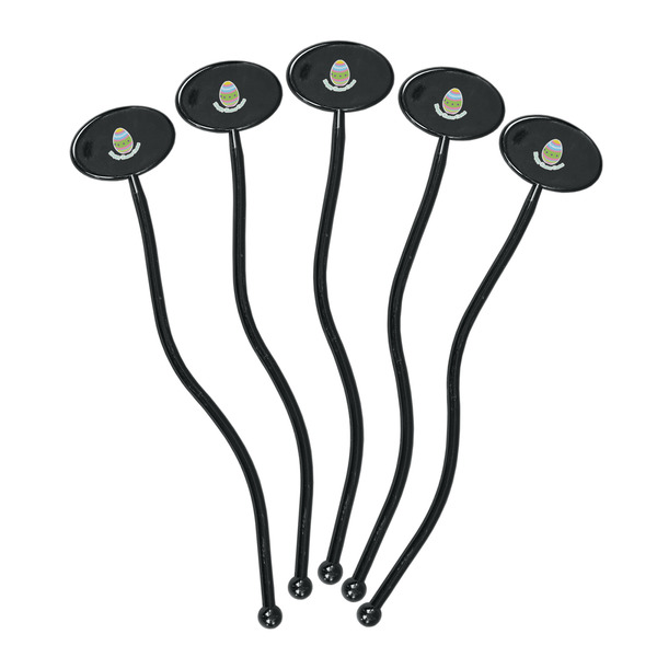 Easter Eggs Black Plastic 7" Stir Stick - Oval - Fan