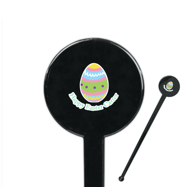 Custom Easter Eggs 7" Round Plastic Stir Sticks - Black - Single Sided (Personalized)