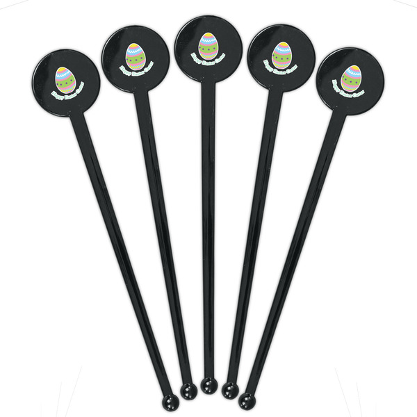 Easter Eggs Black Plastic 7" Stir Stick - Round - Fan View