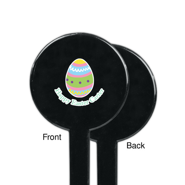 Easter Eggs Black Plastic 7" Stir Stick - Single Sided - Round - Front & Back