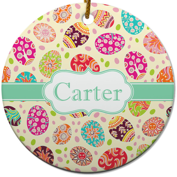 Custom Easter Eggs Round Ceramic Ornament w/ Name or Text