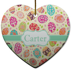 Easter Eggs Heart Ceramic Ornament w/ Name or Text