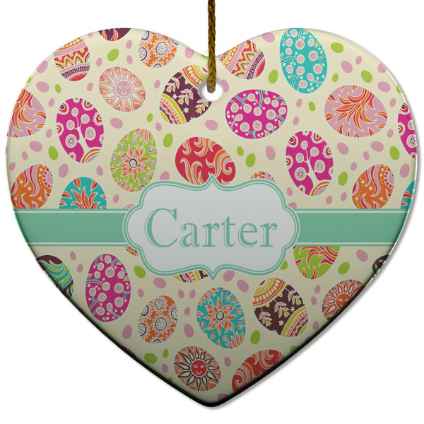 Easter Eggs Ceramic Flat Ornament - Heart (Front)