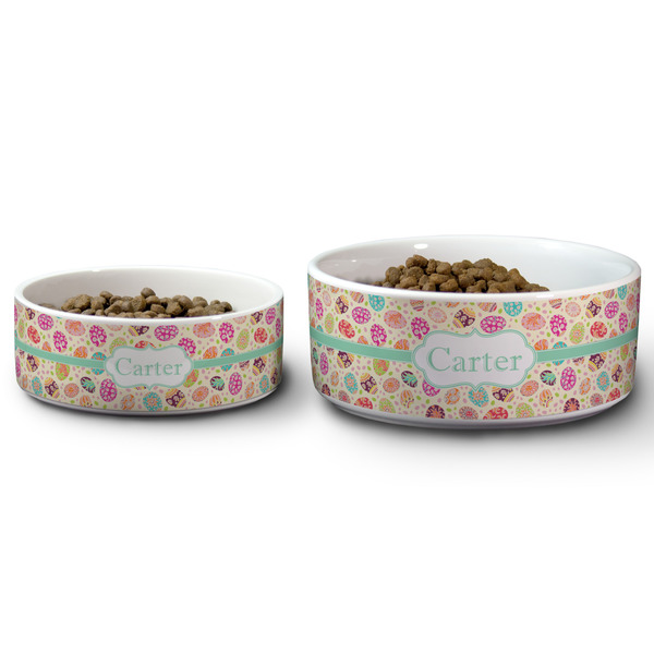Easter Eggs Ceramic Dog Bowls - Size Comparison