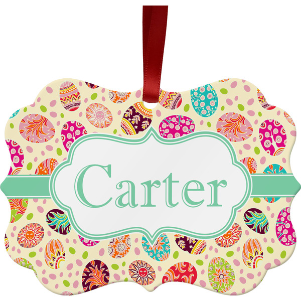 Custom Easter Eggs Metal Frame Ornament - Double Sided w/ Name or Text