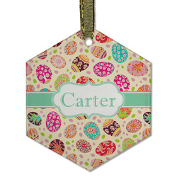 Easter Eggs Flat Glass Ornament - Hexagon w/ Name or Text